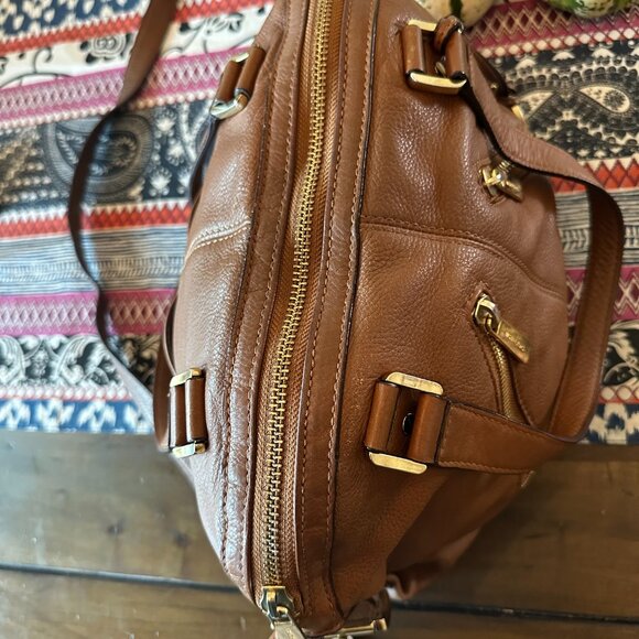 Michael Kors Brown Pebbled Leather Two Way Shoulder Crossbody Slouchy Bag, Fair - Picture 6 of 15